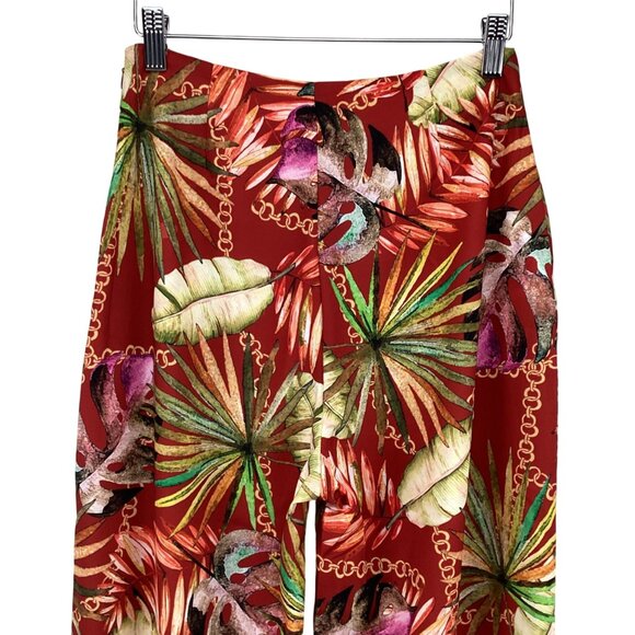 Guess Wide-Leg Pants Size XS Xsmall‎ Leta Tropical Print Red High-Rise - Picture 9 of 12